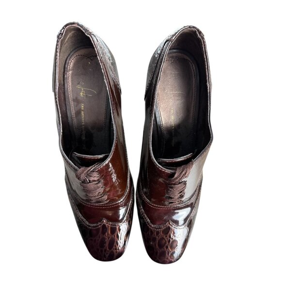 Franco Sarto Artist's Collection A-Hammer Brown Patent Leather Oxford Heels 10M - Picture 12 of 12